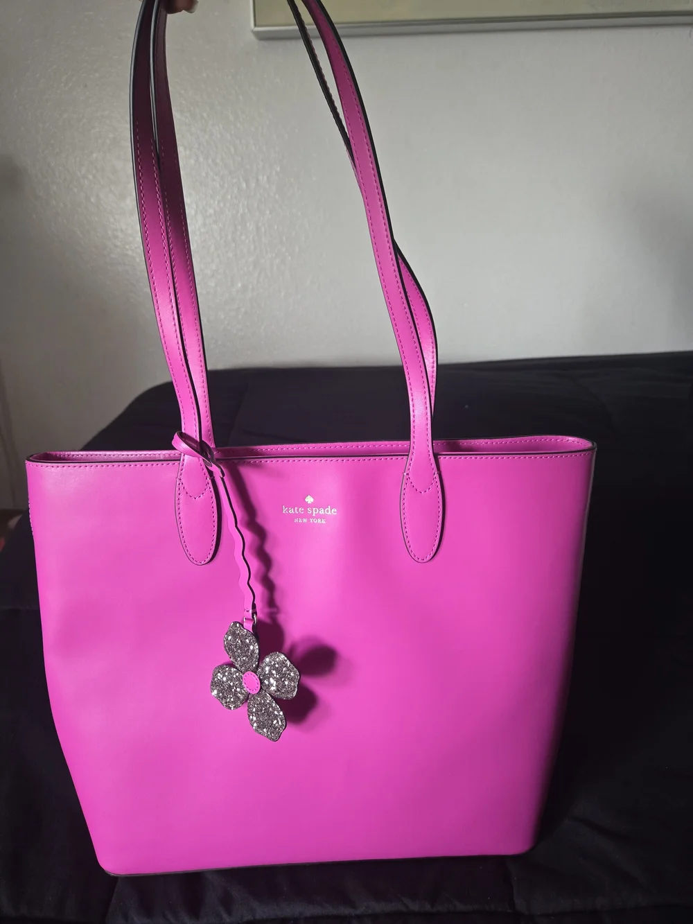 kate spade Hot Pink Leather Flower-Charm Tote